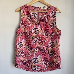 Verse Women's Sleeveless Tank Top Medium Pink Tropical Leaf Print Vacation
